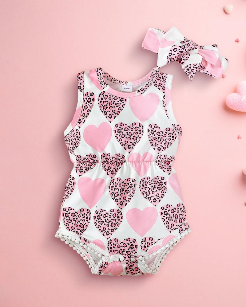 Mioglrie Baby Girl Clothes Summer Baby Girl Outfits Newborn Girl Clothes 3-6 Month Infant Baby Girls' Clothing Pink Heart Romper Headband Sets - Image 4