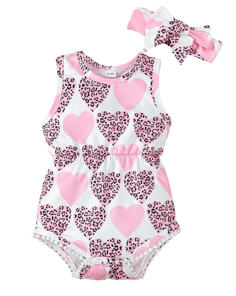 Mioglrie Baby Girl Clothes Summer Baby Girl Outfits Newborn Girl Clothes 3-6 Month Infant Baby Girls' Clothing Pink Heart Romper Headband Sets - Image 1