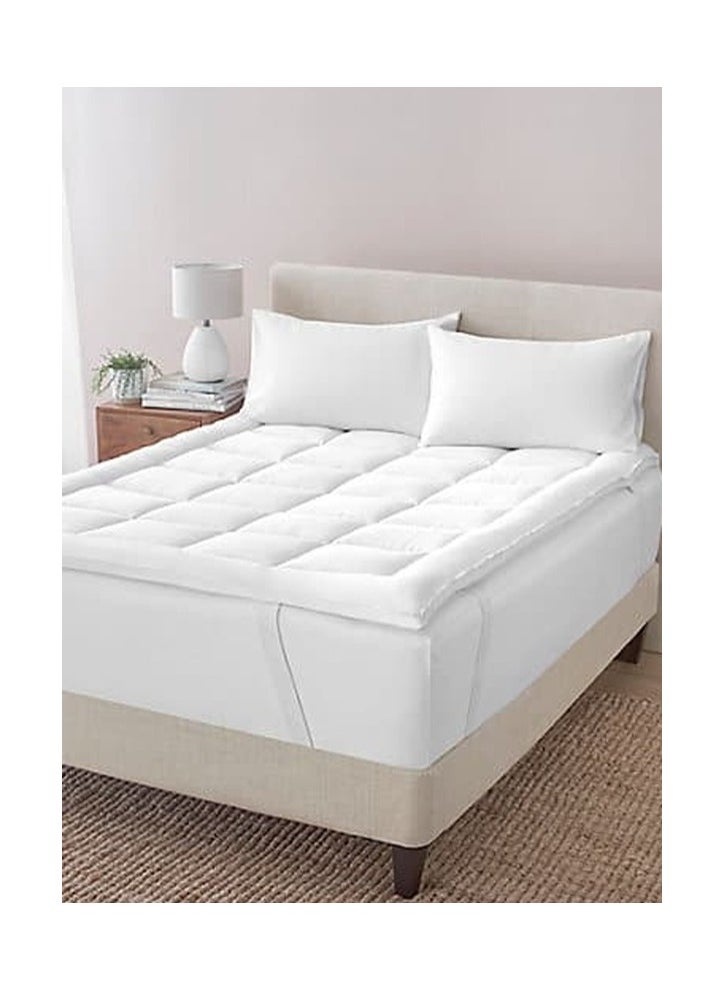 House One Microfiber Mattress Topper14 cm With Microfiber Filling and Rubber Corners Edges - 200x180 cm - White  - Image 1
