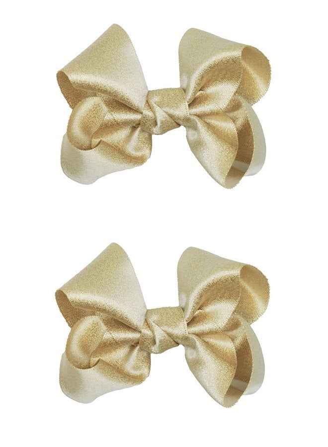 ZOONAI 3 Inch Baby Girl Hair Bows Clips Hairpin Headwear Little Teen Toddler Girls Kids Teens Toddlers Hair Accessories - Set of 2 (Light Gold) - Image 1