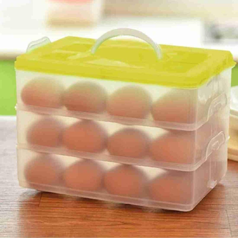 3Tier Plastic Egg Storage Container with Handle 36 Eggs Capacity multi colour Lid 