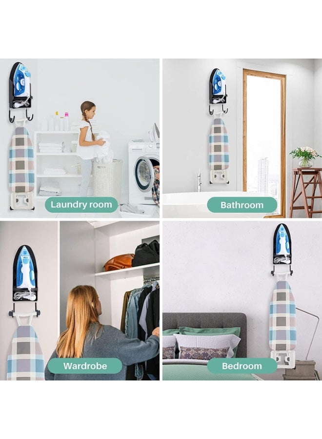 حامل طاولة الكي ، منظم تخزين مثبت على الحائط ، رف حمام منزلي مع منظم تخزين صينية مقاوم للحرارة يتم تركيبه بسهولة على الحائط ، أسود - Image 5