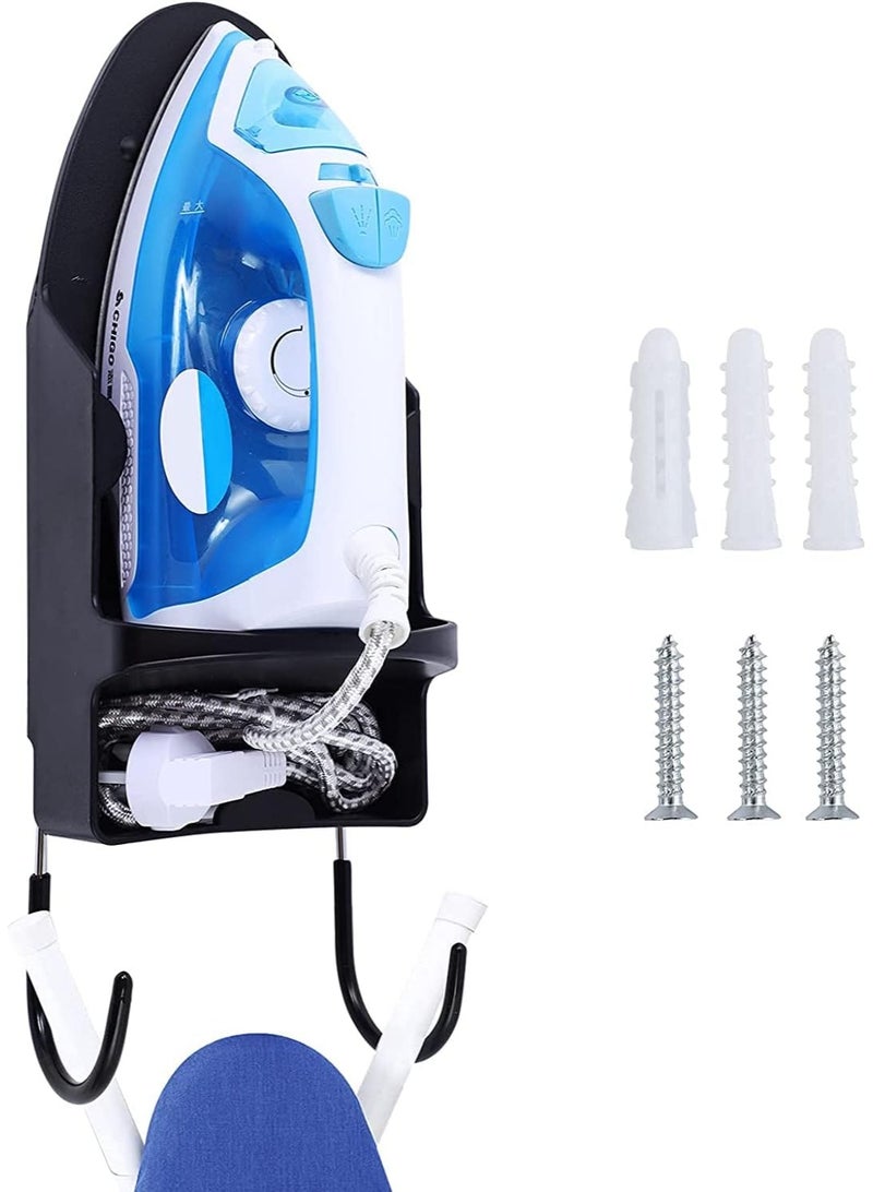 حامل طاولة الكي ، منظم تخزين مثبت على الحائط ، رف حمام منزلي مع منظم تخزين صينية مقاوم للحرارة يتم تركيبه بسهولة على الحائط ، أسود - Image 1