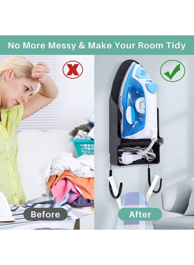 حامل طاولة الكي ، منظم تخزين مثبت على الحائط ، رف حمام منزلي مع منظم تخزين صينية مقاوم للحرارة يتم تركيبه بسهولة على الحائط ، أسود - Image 4