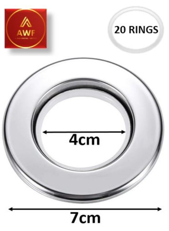 AL WADI FURNITURE AWF Al Wadi Furniture Pack of 20 Shiny Silver Curtain Grommets Round Plastic Curtain Eyelet Rings with nano-scale silencer ring, DIY Rings for Window Curtain, Shower Curtain, Locker Room Door Curtain  - Image 2