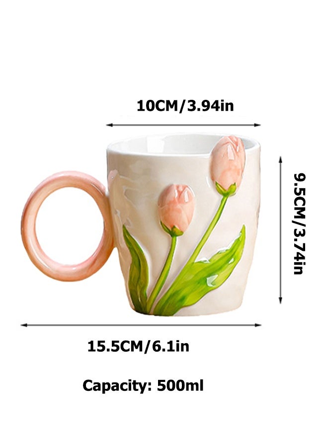 JOYBOS كوب قهوة سيراميكي واحد بتصميم زهور، مناسب للمنزل والمكتب، كوب إفطار، كوب حليب. - Image 5