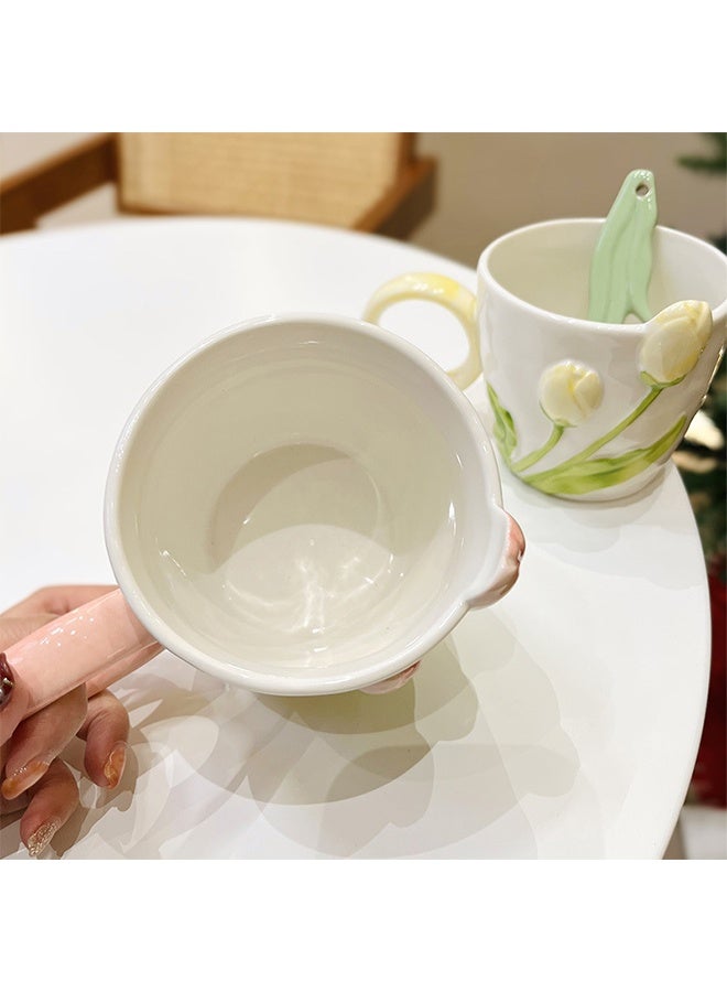 JOYBOS كوب قهوة سيراميكي واحد بتصميم زهور، مناسب للمنزل والمكتب، كوب إفطار، كوب حليب. - Image 4