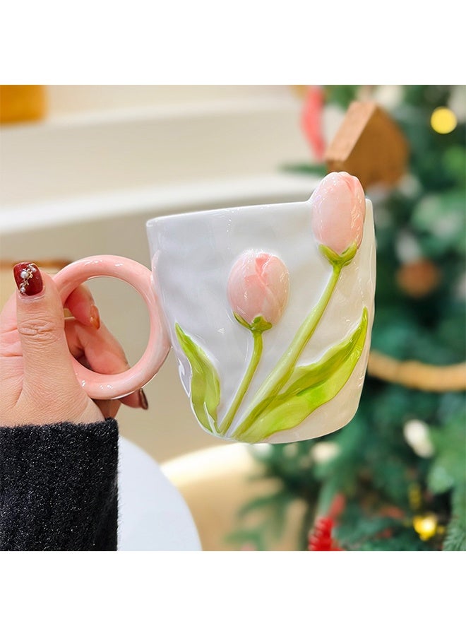 JOYBOS كوب قهوة سيراميكي واحد بتصميم زهور، مناسب للمنزل والمكتب، كوب إفطار، كوب حليب. - Image 3