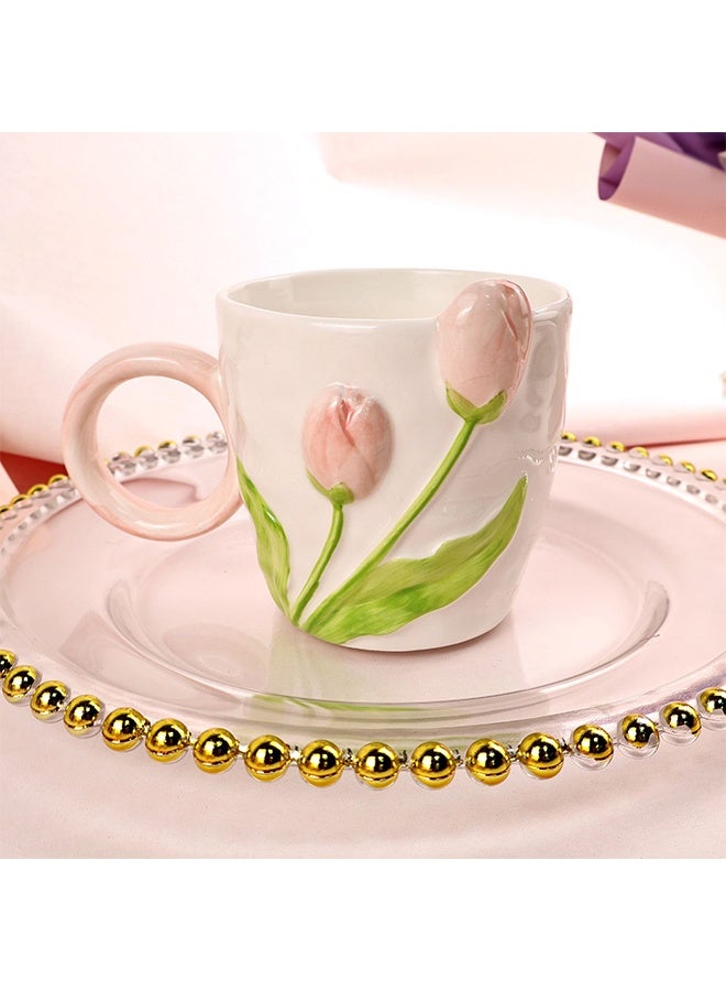 JOYBOS كوب قهوة سيراميكي واحد بتصميم زهور، مناسب للمنزل والمكتب، كوب إفطار، كوب حليب. - Image 1