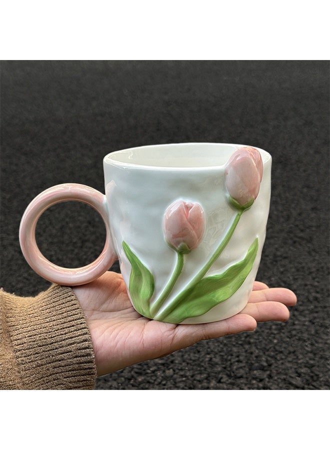 JOYBOS كوب قهوة سيراميكي واحد بتصميم زهور، مناسب للمنزل والمكتب، كوب إفطار، كوب حليب. - Image 2