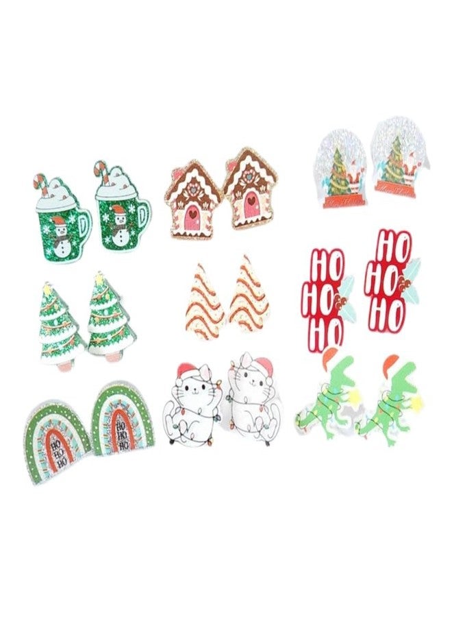 Pingyongchang Christmas Acrylic Stud Earrings Set for Women Xmas Cute Christmas Tree Cat Dinosaur Funny Earrings Lightweight Colourful Glitter Sequins Party Festive Favors Decor Accessories Gifts - Image 2