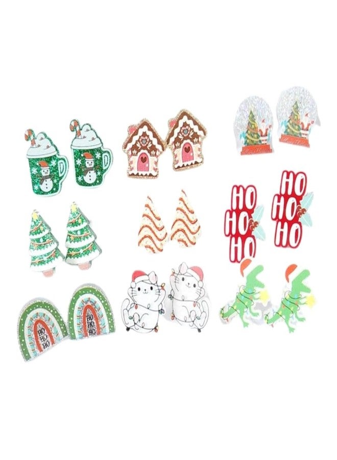 Pingyongchang Christmas Acrylic Stud Earrings Set for Women Xmas Cute Christmas Tree Cat Dinosaur Funny Earrings Lightweight Colourful Glitter Sequins Party Festive Favors Decor Accessories Gifts - Image 1