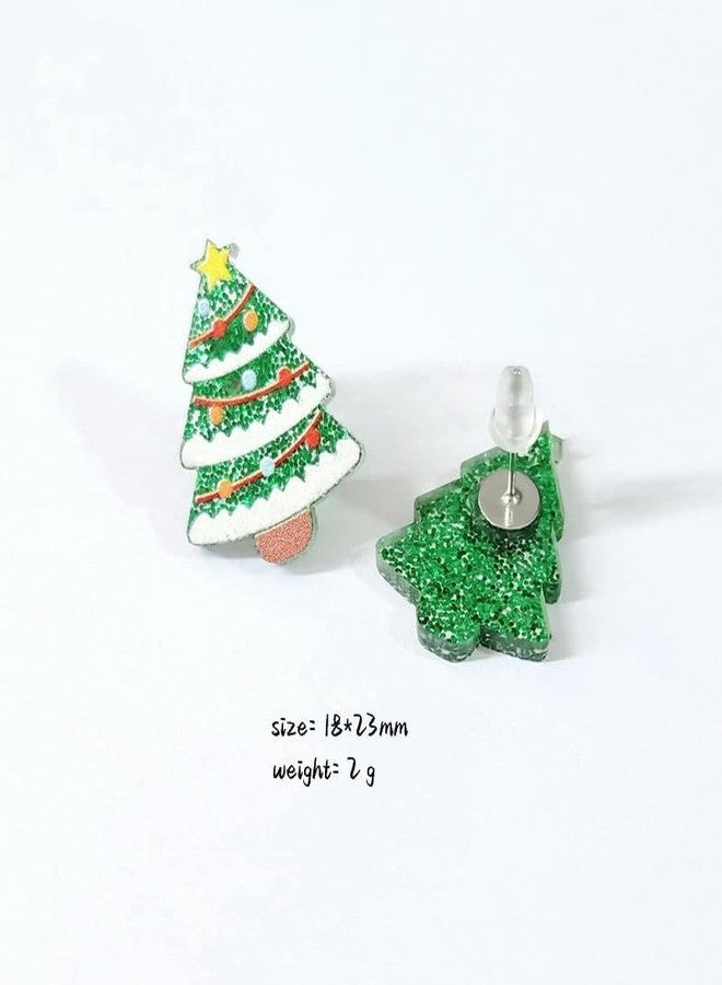Pingyongchang Christmas Acrylic Stud Earrings Set for Women Xmas Cute Christmas Tree Cat Dinosaur Funny Earrings Lightweight Colourful Glitter Sequins Party Festive Favors Decor Accessories Gifts - Image 3