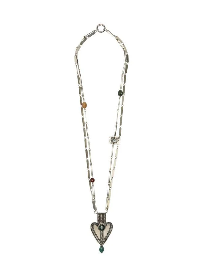PARFOIS Long Necklace With Heart Pendant And Stones