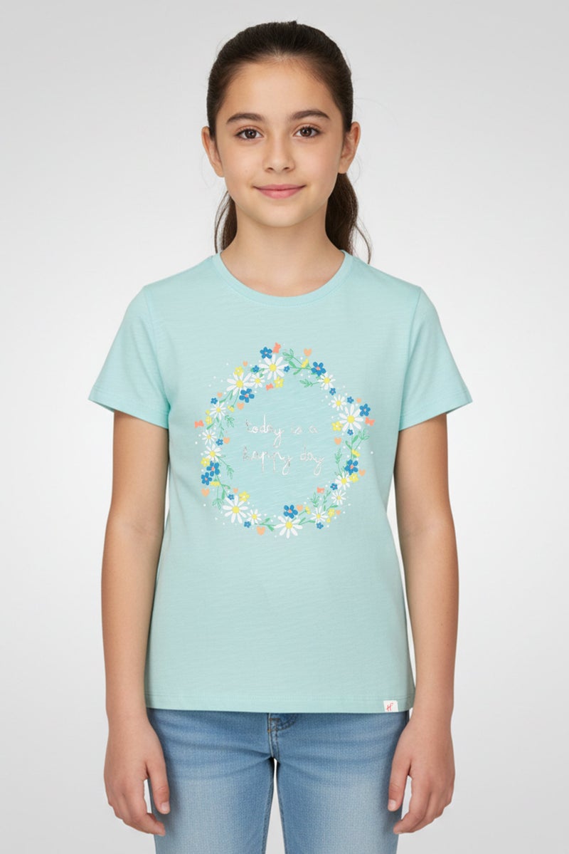 Hamleys Kids Girl Graphic Print Short Sleeve T-Shirt, Mint Green - Image 1