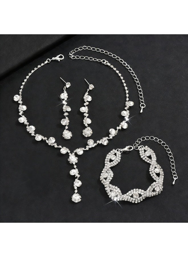 4Pcs Clutch Bag Rhinestone Jewelry Set with Necklace Earrings Bracelets Rhinestone Purse Bag Evening Bag Wedding Bridal Bridesmaid Costume Jewelry Set for Women and Girls Dress Accessories - Image 4