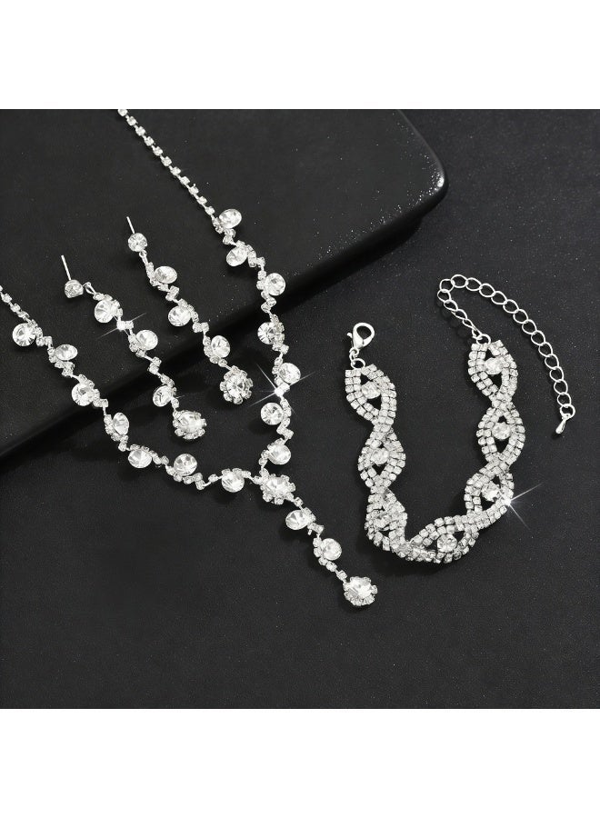 4Pcs Clutch Bag Rhinestone Jewelry Set with Necklace Earrings Bracelets Rhinestone Purse Bag Evening Bag Wedding Bridal Bridesmaid Costume Jewelry Set for Women and Girls Dress Accessories - Image 5