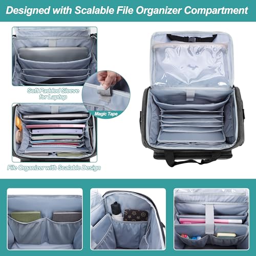 CURMIO Rolling Teacher Bag, Rolling Cart for Teachers with Wheels, Large Teacher Tote Bag for Women, Gray(Patented Design) - Image 2