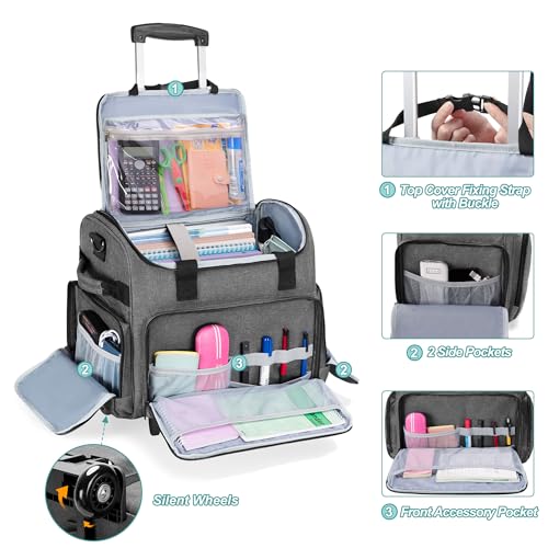 CURMIO Rolling Teacher Bag, Rolling Cart for Teachers with Wheels, Large Teacher Tote Bag for Women, Gray(Patented Design) - Image 3