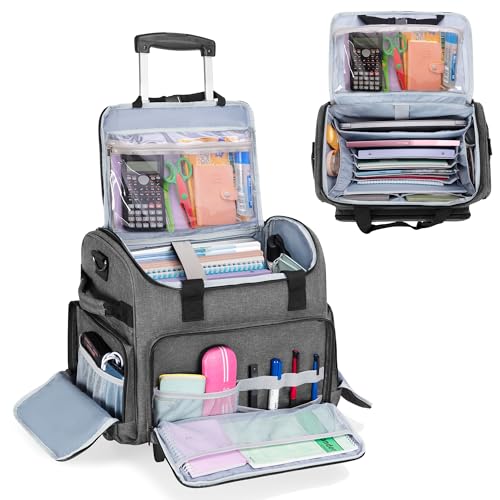 CURMIO Rolling Teacher Bag, Rolling Cart for Teachers with Wheels, Large Teacher Tote Bag for Women, Gray(Patented Design) - Image 1