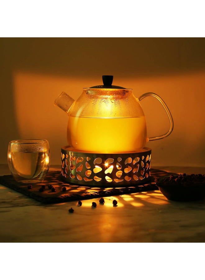 Simtive Teapot Warmer, Brushed Stainless Steel Tea Warmer with Tealight Holder, Gold - Image 2