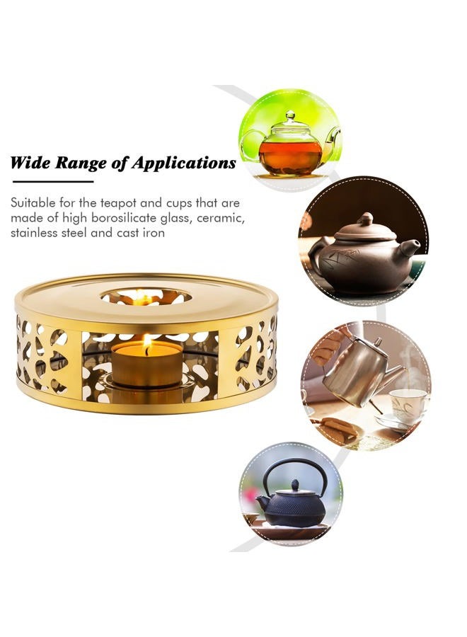 Simtive Teapot Warmer, Brushed Stainless Steel Tea Warmer with Tealight Holder, Gold - Image 3