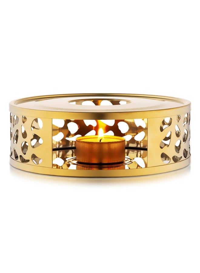 Simtive Teapot Warmer, Brushed Stainless Steel Tea Warmer with Tealight Holder, Gold - Image 1