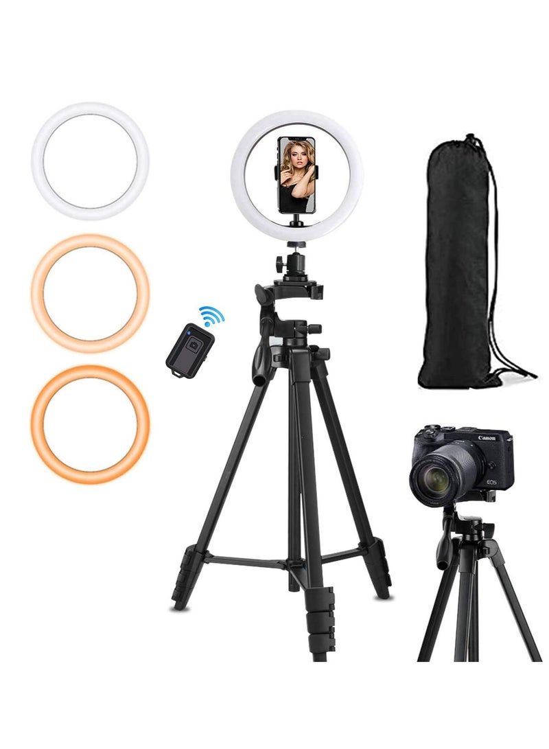 erorex 10 Inches Led Selfie Ring Light With 54 Inches Tripod Stand and Cellphone Holder for Live Stream Makeup Youtube Video Dimmable Beauty Ringlight  - Image 1