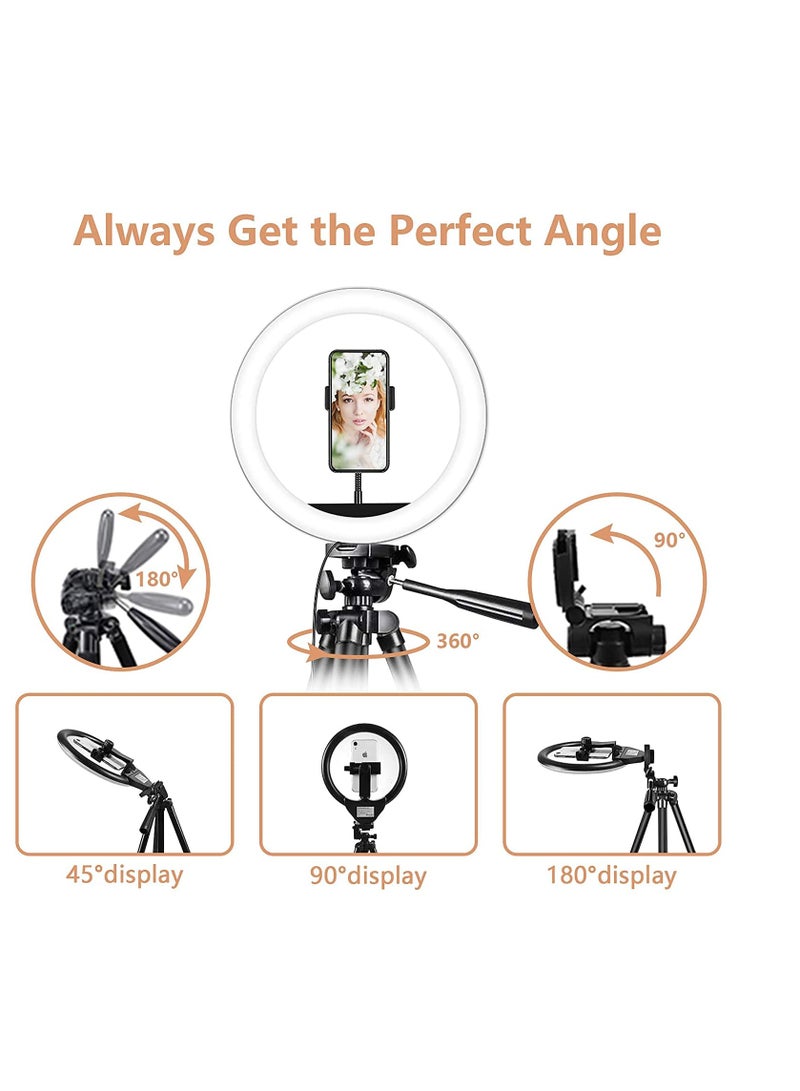 erorex 10 Inches Led Selfie Ring Light With 54 Inches Tripod Stand and Cellphone Holder for Live Stream Makeup Youtube Video Dimmable Beauty Ringlight  - Image 4