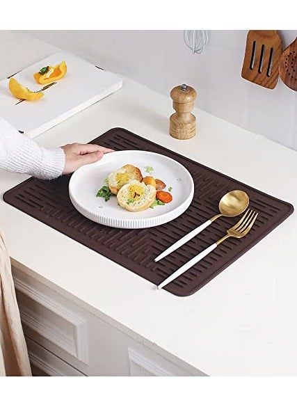 NILKANTH - NILKANTH® Dish Drying Mat for Kitchen, Silicone Dishes Drying Mats for Counter, Rubber Dish Dryer Pad, Heat Resistant & Easy to Clean for Pots and Pans Brown (40 x 30) - Image 1