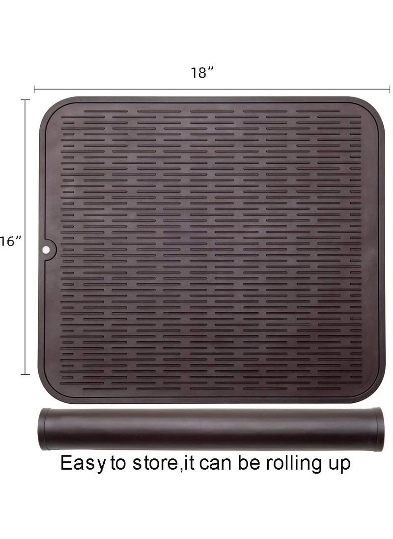 NILKANTH - NILKANTH® Dish Drying Mat for Kitchen, Silicone Dishes Drying Mats for Counter, Rubber Dish Dryer Pad, Heat Resistant & Easy to Clean for Pots and Pans Brown (40 x 30) - Image 1