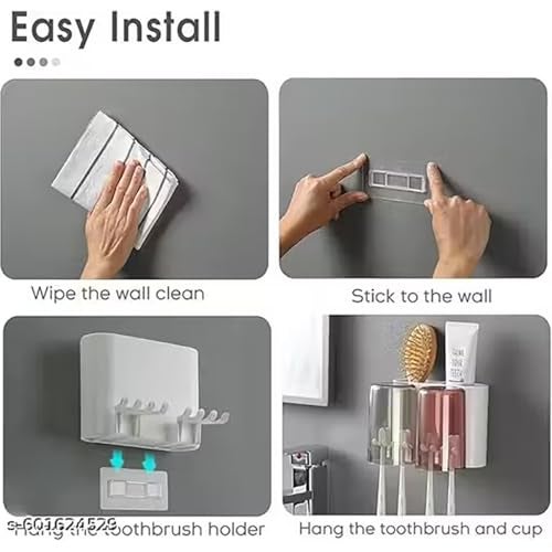 MosQuick®Bathroom Organiser Without Drill Tooth Brush Holder Bathroom with 2 Inverted Cups Brush Holder for Bathroom Bathroom Accessories Set Toothbrush Holders for Bathroom wall Toothbrush Holder - Image 5