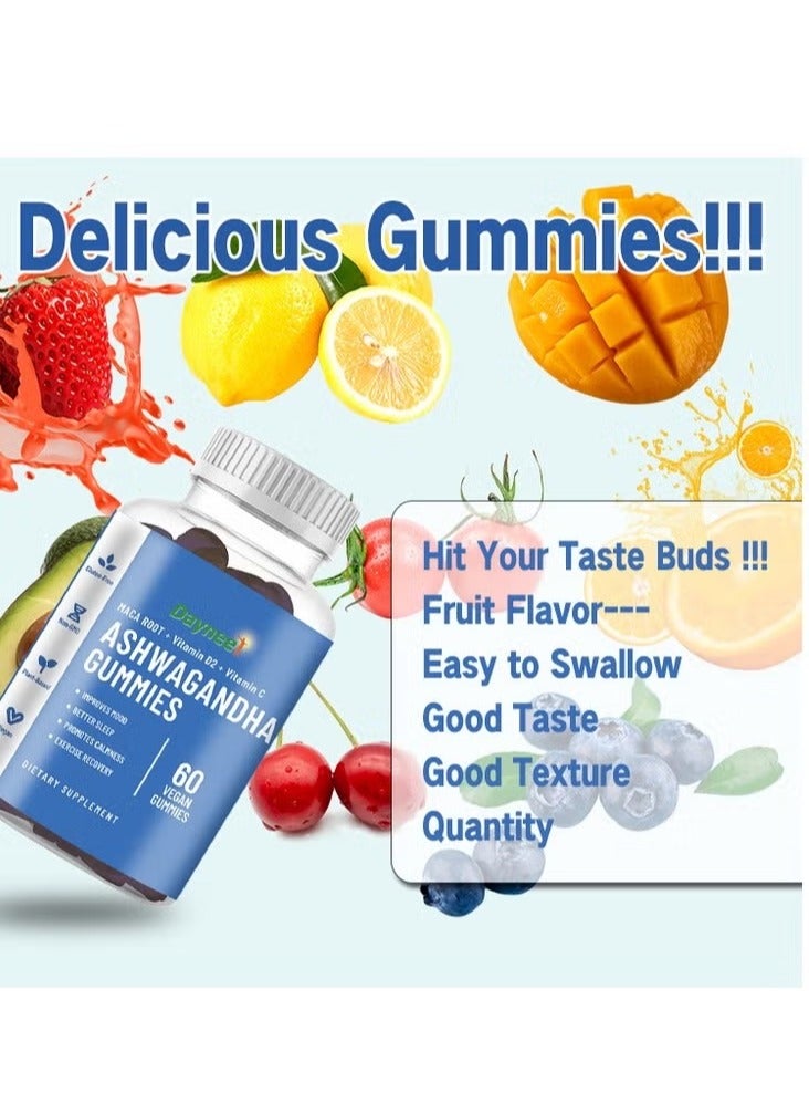 Daynee Ashwagandha Gummies Reduce Stress Support Sleep Muscle Strength Vitamin D/C Vegan Gummy 60pcs  - Image 4