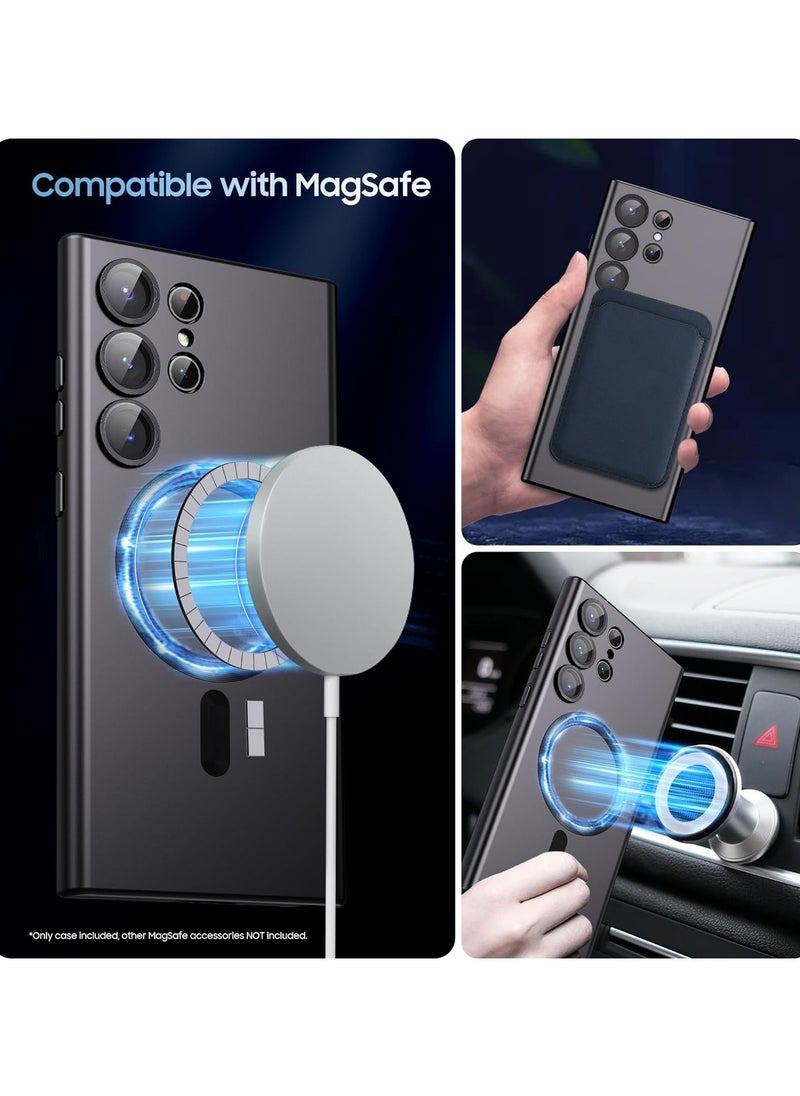 Slim Soft Silicone Matte Case with Camera Lens Protector With Stable Magnetic Shockproof For Samsung Galaxy S23 Ultra (Black)