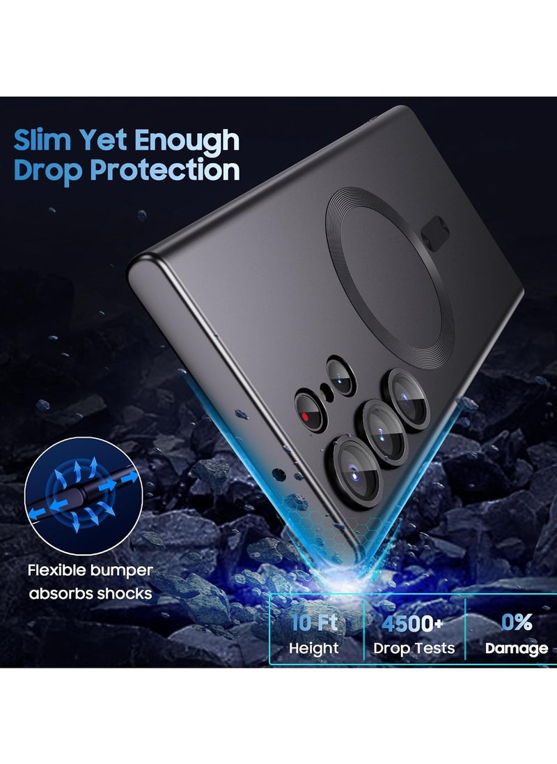 Slim Soft Silicone Matte Case with Camera Lens Protector With Stable Magnetic Shockproof For Samsung Galaxy S23 Ultra (Black)