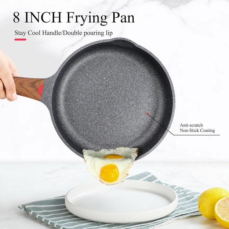 proxin Nonstick Frying Pan Skillet 8Inch Non Stick Granite Egg Pan Omelet Pans Healthy Stone Cookware Chefs Pan Dishwasher Safe PFOA Free Induction Compatible Black 8Inch - Image 3