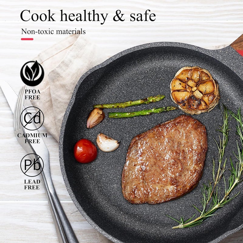 proxin Nonstick Frying Pan Skillet 8Inch Non Stick Granite Egg Pan Omelet Pans Healthy Stone Cookware Chefs Pan Dishwasher Safe PFOA Free Induction Compatible Black 8Inch - Image 4