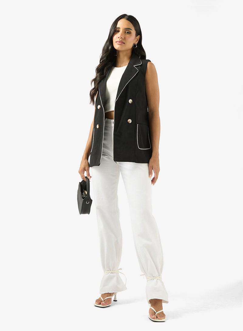 Ginger Longline Button Up Vest with Contrast Trim - Image 4