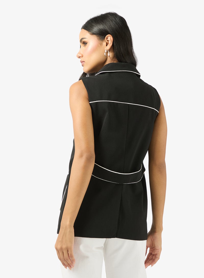 Ginger Longline Button Up Vest with Contrast Trim - Image 2