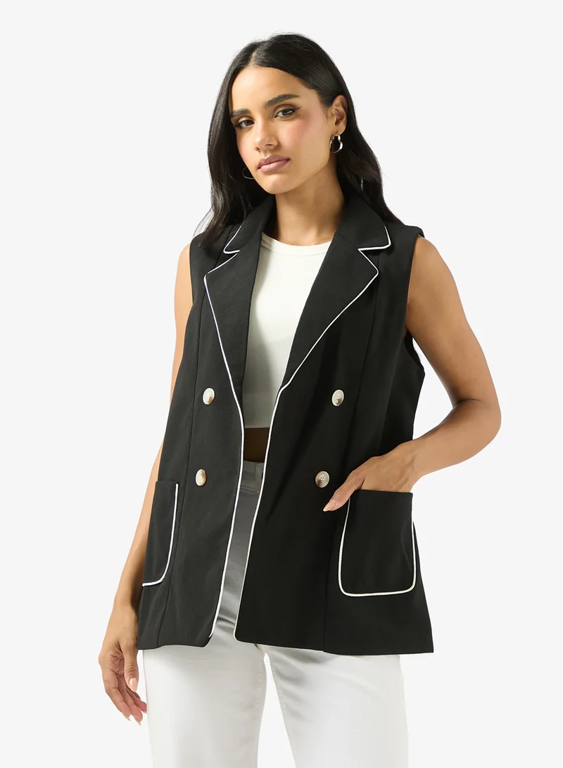 Ginger Longline Button Up Vest with Contrast Trim