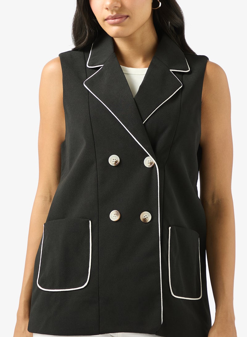 Ginger Longline Button Up Vest with Contrast Trim - Image 3