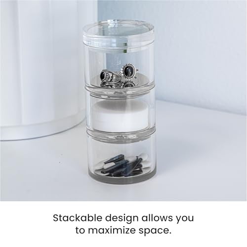 OfficeGoods 3-Tier Stackable Acrylic Holder- Stylish Desk Organizer and Storage for Office or Home – Transparent Round Design with Silver Metal Base - Image 4
