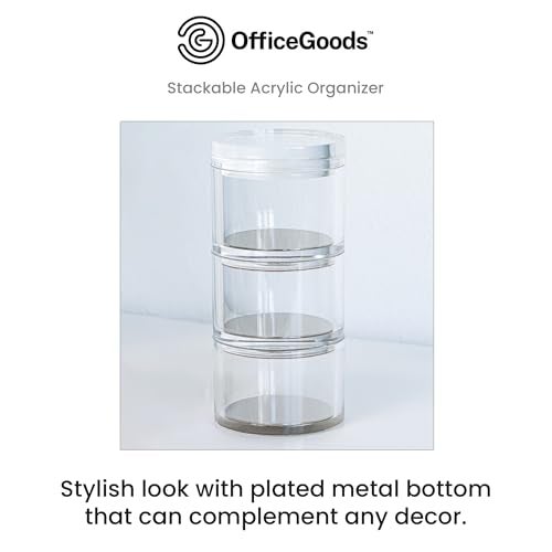 OfficeGoods 3-Tier Stackable Acrylic Holder- Stylish Desk Organizer and Storage for Office or Home – Transparent Round Design with Silver Metal Base - Image 2