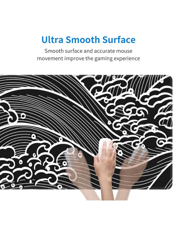 erorex Large Gaming Mouse Pad Extended Xl Mouse Pad White Wave Mouse Pad With Anti Slip Base 31.5 X 11.8 Inch Mouse Pad For Home Office Gaming Working - Image 5