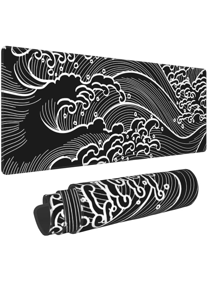 erorex Large Gaming Mouse Pad Extended Xl Mouse Pad White Wave Mouse Pad With Anti Slip Base 31.5 X 11.8 Inch Mouse Pad For Home Office Gaming Working - Image 1