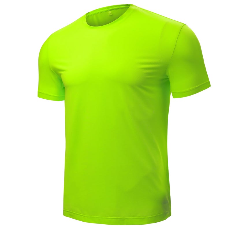 BJY Menâ€™s Neon-Green Short Sleeve Quick Dry Moisture Wicking Active Crew Neck T Shirt - Athletic Running Gym Workout Tee Tops - Image 1