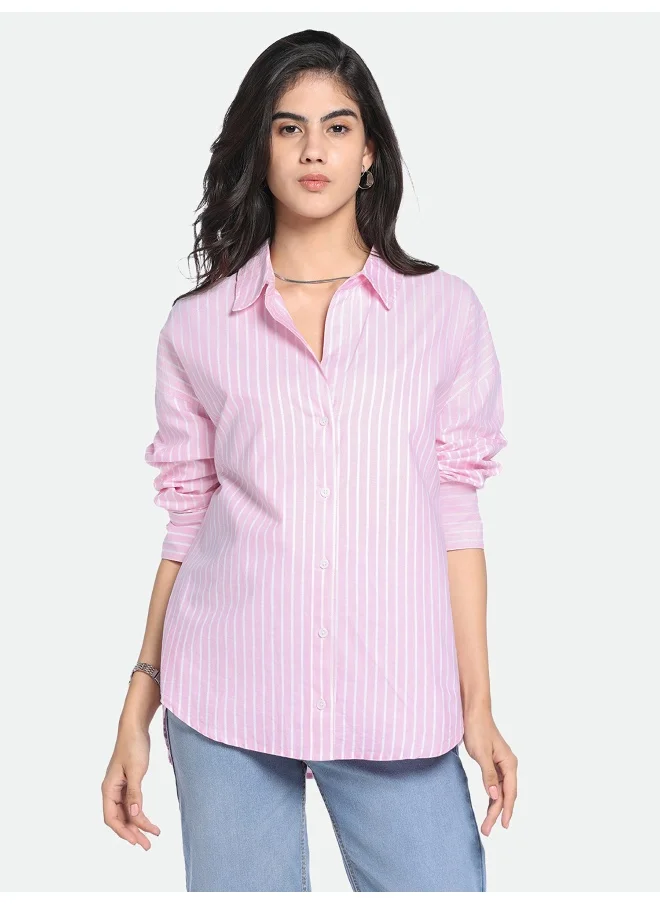 Dennis Lingo Red Casual Shirt for Women, Relaxed Fit, Cotton Comfort