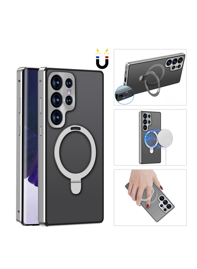 General For Samsung Galaxy S23 Ultra Case, Security Lock + Magnetic Attachment 360-degree protection double-sided metal cushion with invisible magnetic stand, MagSafe compatible  - Image 2