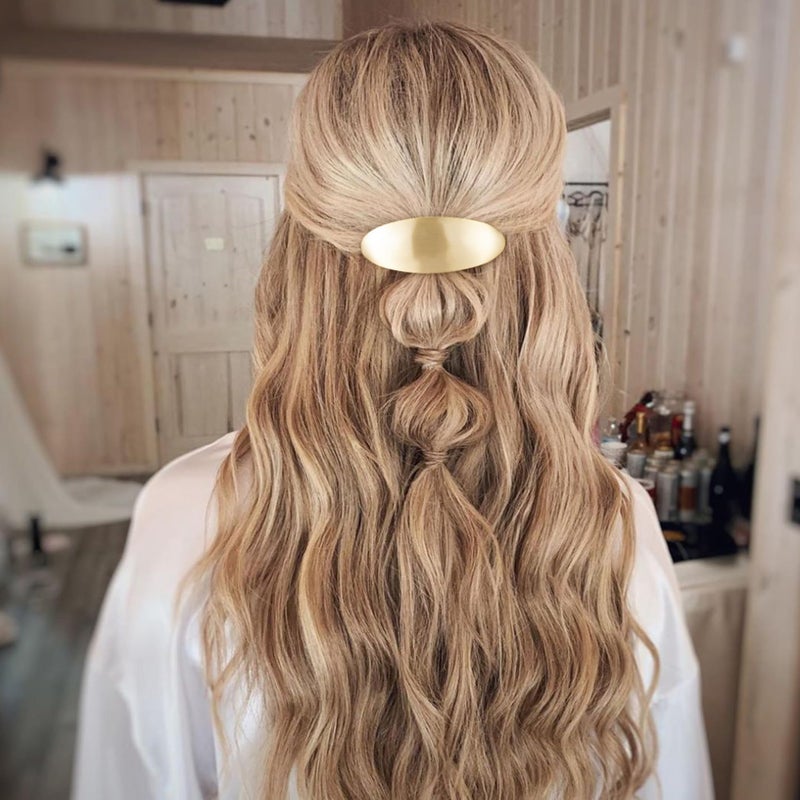 CustomyLife 2pcs 3inch French Metal Oval Hair Barrettes for Women, Non-Slip Simple Large Hair Clip, Vintage Gold Silver Wedding Prom Formal Hair Accessories for Women Girls Long Thick Hair - Image 3