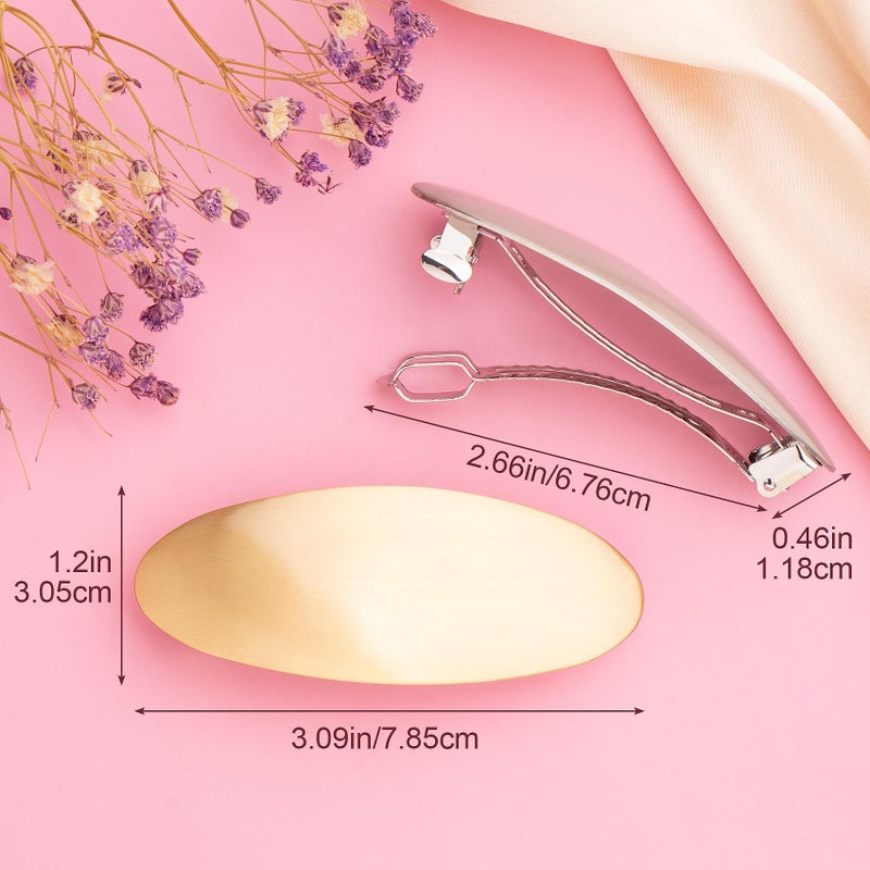 CustomyLife 2pcs 3inch French Metal Oval Hair Barrettes for Women, Non-Slip Simple Large Hair Clip, Vintage Gold Silver Wedding Prom Formal Hair Accessories for Women Girls Long Thick Hair - Image 2